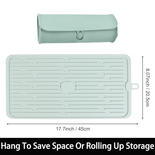 Dish Mat Silicone Dish Drying Mats Works For Drying Stemware Cocktail Glasses Silverware Pots Pans Knives and Dish Rack for Kitchen Counter Sink Bar Pads Easy to Clean (GD-LSD-01-green) - color: M+ (15.3" x 7.8") Green