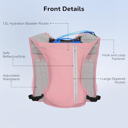 MoKo Running Hydration Vest for Men Women, Lightweight Hydration Pack with 1.5L Water Bladder - color: Pink