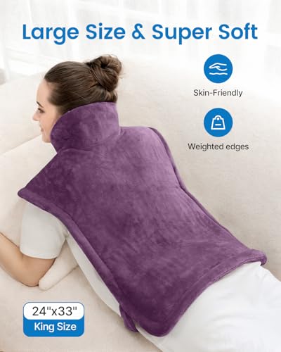RENPHO Electric Heating Pad for Back with 6 Heat Levels, Christmas Gift - color: E-purple, size: 24"x33"