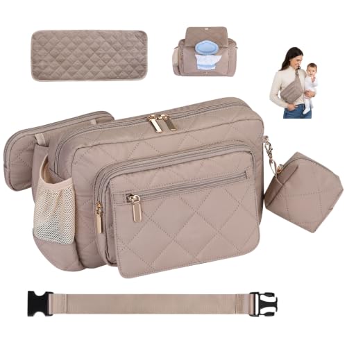 Rexmore Puffer Quilted Diaper Fanny Pack, Crossbody Mom Purse, Khaki - color: Khaki
