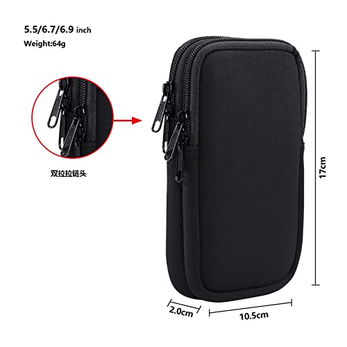 Dual Layer Universal Neoprene Cell Phone Sleeve, Zip Wallet Belt Loop Holster for iPhone 17 16 15 14 13 12 11 Pro Max Samsung Galaxy A17 16 S26 Ultra Google Pixel 10 Pro XL OnePlus 15 (Black) - color: Black