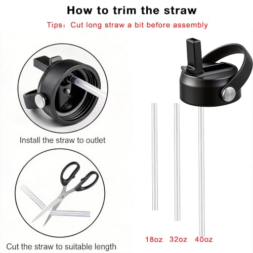Straw Lid Replacement Fits Hydroflask Wide Mouth Wate Bottle 32/40/64oz - color: Black （2 pack)