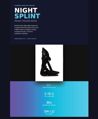 Plantar Fasciitis Night Splint — Adjustable Dorsiflexion Boot with Soft Velcro Straps for Heel, Arch & Morning Foot Pain | Lightweight & Breathable, Fits Left or Right Foot | Medical Grade (Medium) - size: Medium