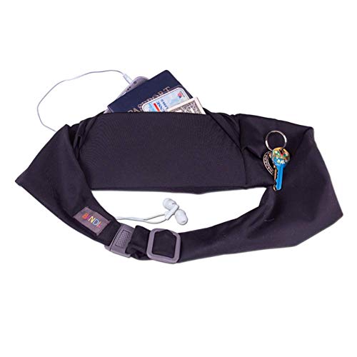 BANDI Running Belt for Women & Men – USA Made No-Bounce Adjustable Waist Pack & Secure Fanny Pack – Fits All Phones, Gels & Essentials – Zipper-Free, Medical Device Friendly - color: Black Solid