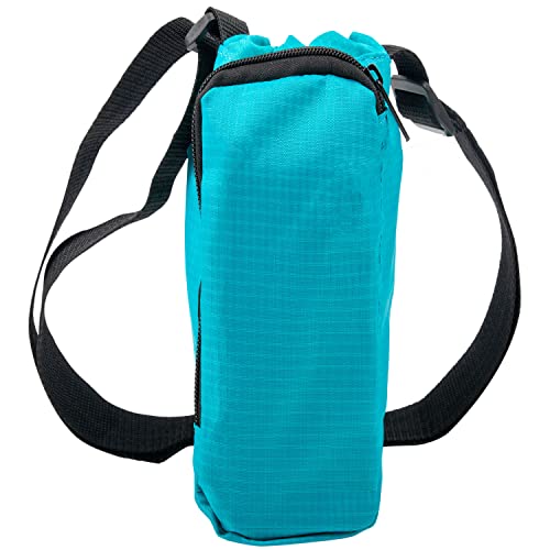 Trail maker Water Bottle Carrier Bag with Strap, Phone Pocket for Walking, Runs, Bike, Stainless Steel, Glass, Plastic - color: Turquoise