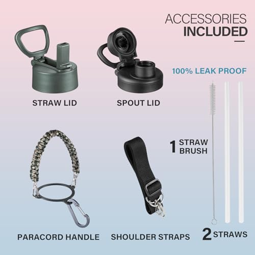 KXIAOCHEN Insulated Water Bottle with Strap, 48-Hour Cold, 2 Lids - color: Camouflage, size: 32 Ounces