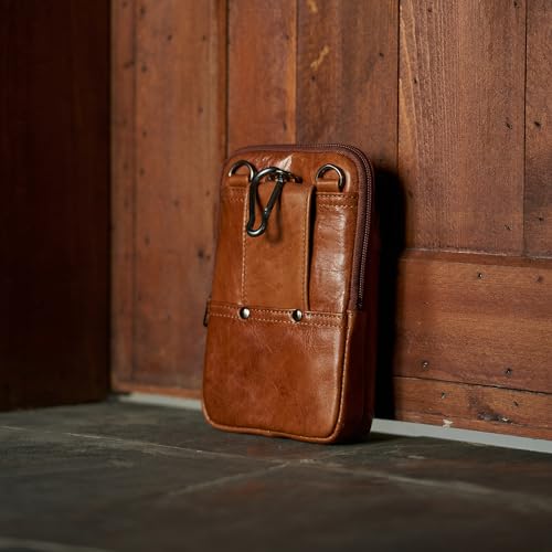 Small Leather Cell Phone Purse Crossbody Bag Belt Pouch for Men - color: Brown-b