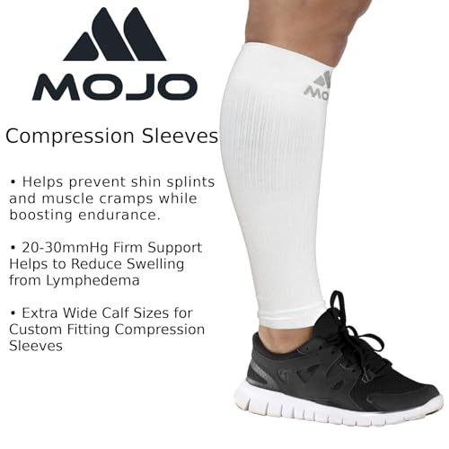 Mojo Compression Socks Footless for Women and Men 20-30mmHg - Extra Wide Plus Size Calf Sleeve - A604 - color: White, size: Large