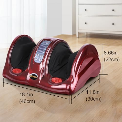 H&B Luxuries Shiatsu Foot Massager Machine with Remote Controller, Kneading and Rolling Home Massagers for Feet, Ankle, Calf, Leg, Ideally for Men, Women, Father, Mom Parents and The Elderly, Red - color: Classic Red