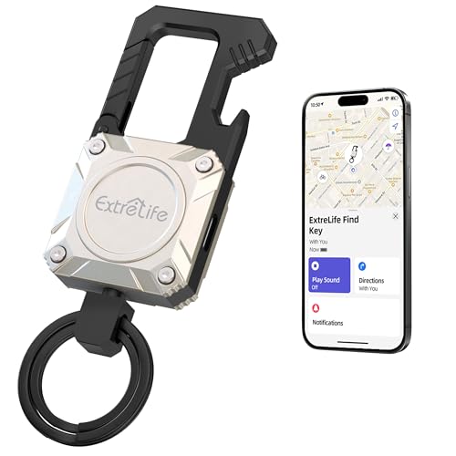 ExtreLife Keychain, Works with Apple Find My, Bottle Opener, Carabiner Car Key Chains with Gps Tracker - color: Pearl White