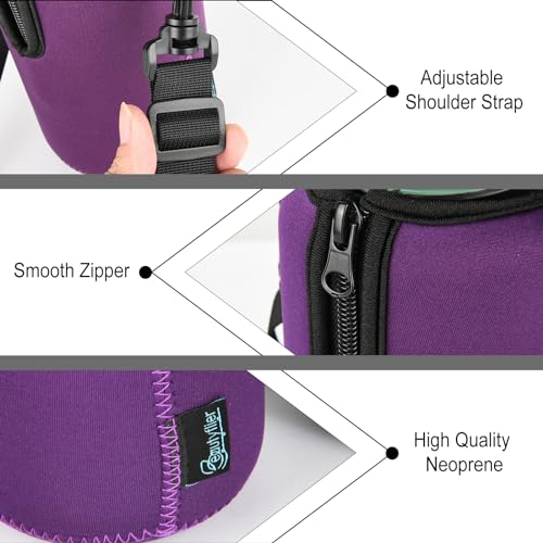 Beautyflier Neoprene Water Bottle Sleeve Insulator Cooler, Compatible with Nalgene Water Bottle 32 OZ, with Adjustable Shoulder Strap for Hydro Flask Wide Mouth Bottle 32oz, etc. (Purple) - color: Purple