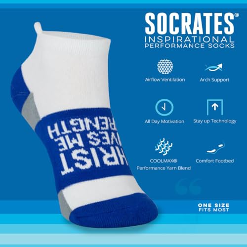 Gone For a Run Motivational Ankle Running Socks - Affirmation Runners Gifts - color: Christ Give Me Strength (Royal)
