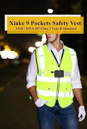 XIAKE 9 Pockets Class 2 High Visibility Reflective Safety Vest for Men Women,Meets ANSI/ISEA Standard - color: Yellow, size: Medium
