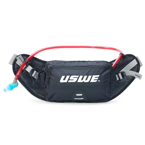 USWE Zulo Hydration Hip Pack - with Organizer and Side Pockets, Bounce Free Hip Belt (Carbon Black, 2L) - color: Carbon Black, size: 2L