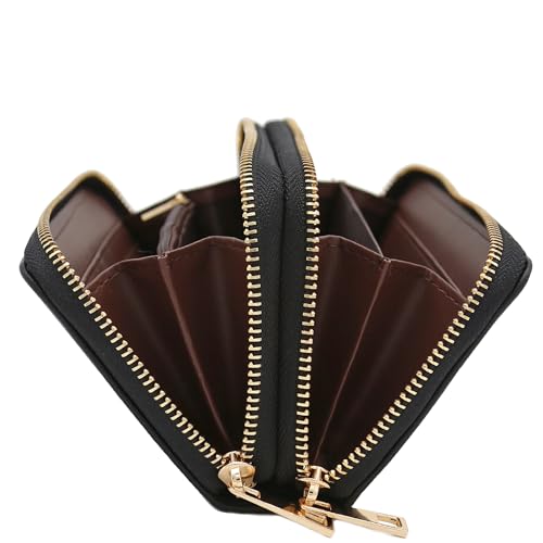 FashionPuzzle Double Zip Around PU Leather Wristlet Cell Phone Wallet - color: Black