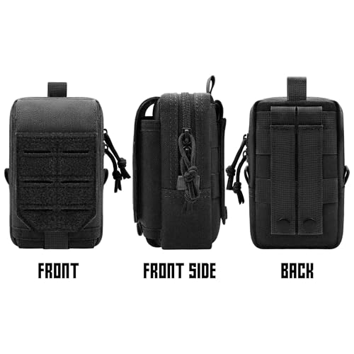 Molle Phone Pouch, 2 Piece 1000D Laser-Cut Tactical Small Molle Admin Pouch, Hook & Loop Heavy Duty Belt Molle Pouches for Belt Backpack Vest - color: 1 Piece Black