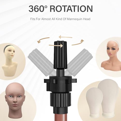 ZQIAN BEAUTY 25 Inch Wig Stand Tripod, Adjustable Mannequin Head Stand, Wig Head Stand for Training Heads And Canvas Block Head (Latte, Mannequin Head Not Included) - color: Latte, size: 25 Inch