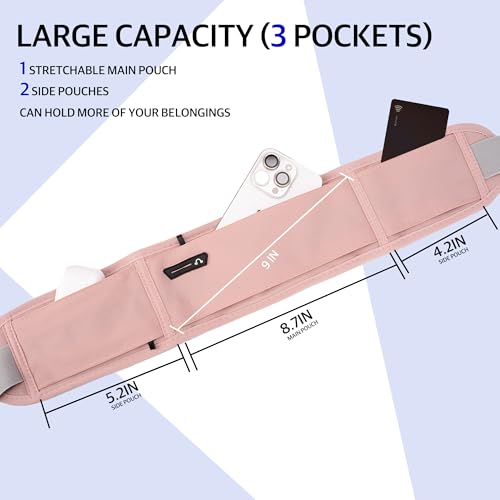 Running Belt for Phone – Adjustable Running Waist Pack with 3 Pockets Fits Up to 7.2 Inch Phones, Slim Running Fanny Pack for Men & Women Jogging Hiking Fitness (Pink) - color: Pink