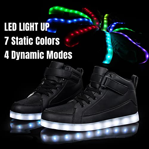 IGxx LED Light Up Shoes for Men Women Sparkly Sneakers High Top - color: Black, size: 4.5 Women/5 Men
