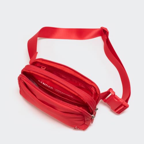 Pander Nylon Fanny Pack Belt Bag for Women with 5 Zipper Pockets, Red - color: Red