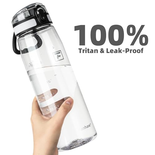 Fanhaw 32 oz Clear Plastic Water Bottle, Chug Lid, Clear & White - color: Clear&White