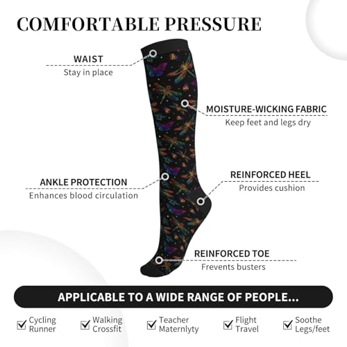 Compression Socks Women Knee High Support Circulation Stockings for Running Cycling Flying - color: Insect