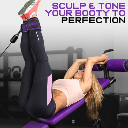 Ankle Straps for Cable Machines, Leg Straps for Glute Kick Back Accessories - color: Purple