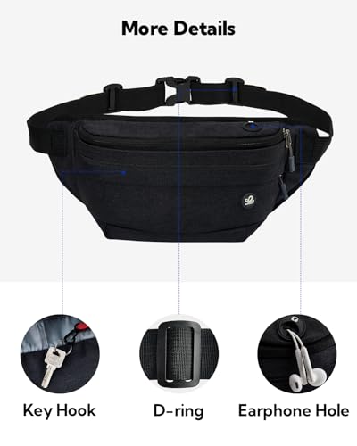 WATERFLY Fanny Pack Waist Bag: Large Crossbody Fannie Bum Belt Bag Hip Phanny Pack for Men Women Outdoor Sport Hiking Traveling Walking - color: Black