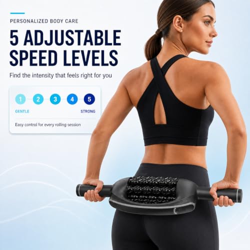 Lymphatic Drainage Massager with 8 Rotating Rollers – Electric Body Massage Roller for Legs, Arms, Stomach & Back – Rechargeable Deep Tissue Massager for Circulation, Recovery & Daily Wellness
