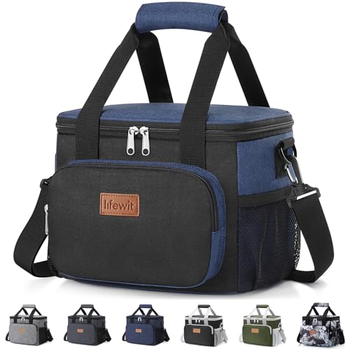 Lifewit Medium Lunch Bag, Insulated Lunch Box, Soft Cooler Cooling Tote for Adult Men Women, Black and Green 12-Can (9L) - color: Black/Blue, size: Medium(9L)