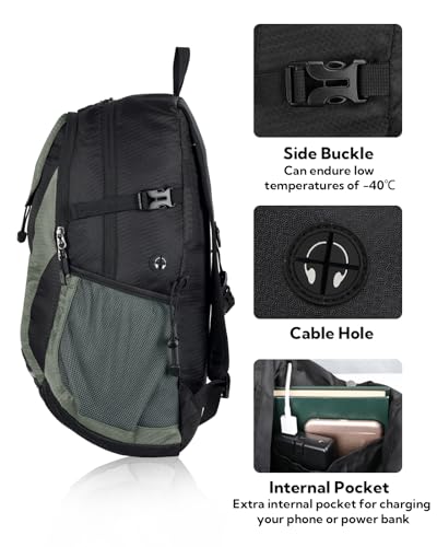 WATERFLY Lightweight Packable Hiking Backpack, 30L Day Pack - color: Black & Grey