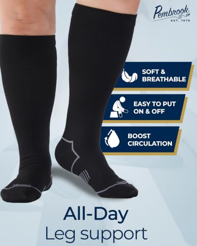Pembrook Plus Size Compression Socks for Women Wide Calf - 3 Pairs, 20-30mmHg Extra Wide Calf Compression Socks, Up to 4XL - color: Black - 3 Pairs, size: 4X-Large