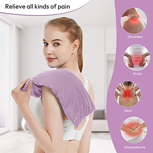 Microwavable Heating Pad with Washable Cover, 8 x 18 Microwave Heating Pad for Neck and Shoulders, Moist Heat Bean Bag Warm Compress for Knee, Joints, Wrist, Abdomen (Purple) - color: 8 X 18" Purple - 1 Pack