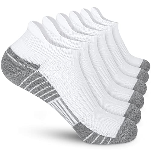 Felicigeely Athletic Running Ankle Socks Cushioned Low Cut Men Women 6 Pack - color: S7-stripe White, size: 6-9