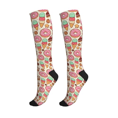 Hen Floral Compression Socks for Women Men - color: Cute Dount Coffee