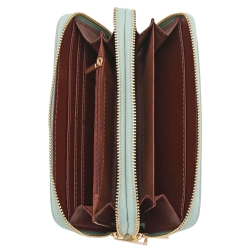 FashionPuzzle Double Zip Around PU Leather Wristlet Cell Phone Wallet - color: Mint