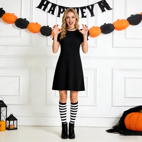 Gvhntk Knee High Striped Socks Long Thin Tube Sports Compression Socks Casual Stripe Tube Stockings for Running - color: Black and White
