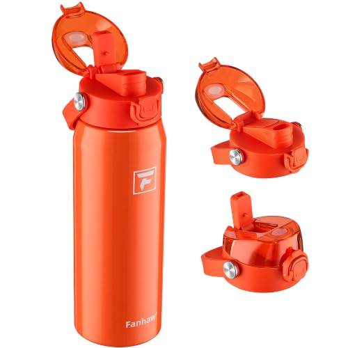 Fanhaw 24oz Stainless Steel Water Bottle with 2-in-1 Lid, Vibrant Orange - color: Vibrant Orange