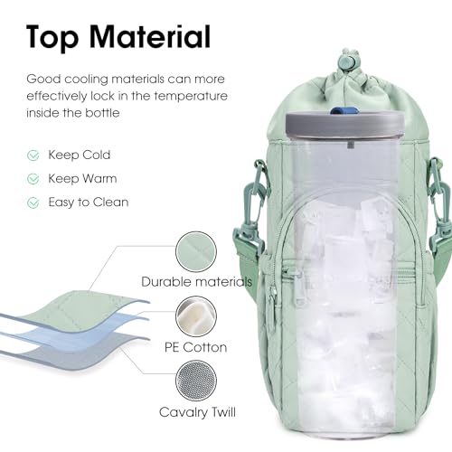 sportsnew 40oz Insulated Crossbody Water Bottle Sling Bag w/Phone Pocket - color: Quilt Green
