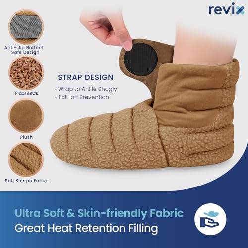 REVIX Microwavable Booties, Foot Warmers, Heated Slippers, Mocha L - size: L, style: Mocha