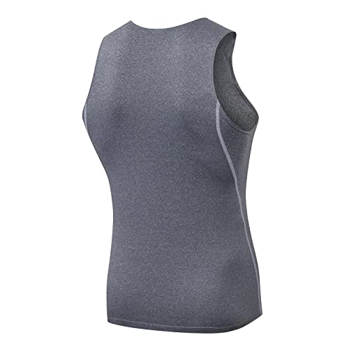 Mens 3 Pack Compression Tank Tops Sleeveless Compression Shirt - color: Grey+red+blue, size: Large