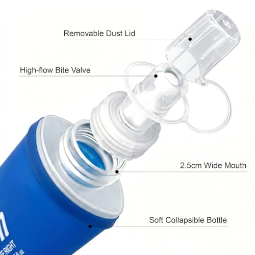 Soft Flask 480ml Collapsible TPU Soft Water Bottle BPA-Free for Hydration Pack Running Vest Jogging Hiking Cycling Camping Marathon (Dark Blue) - color: Dark Blue