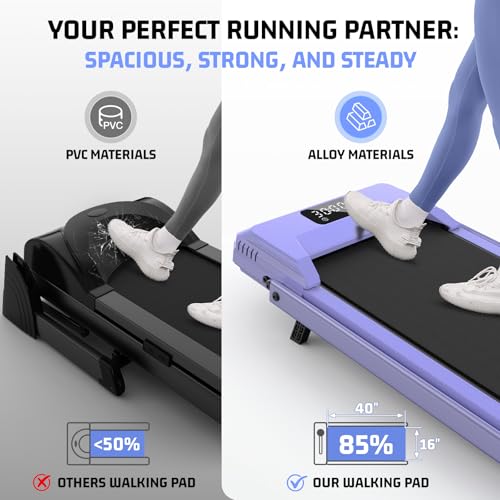 FUNMILY Upgrade Walking Pad Folding Treadmill with 12%/15% Incline & Handle Bar, 3.5HP Foldable Under Desk Compact Treadmills for Home/Office/Gym, 400+lb Capacity, Shock Absorption - color: Purple