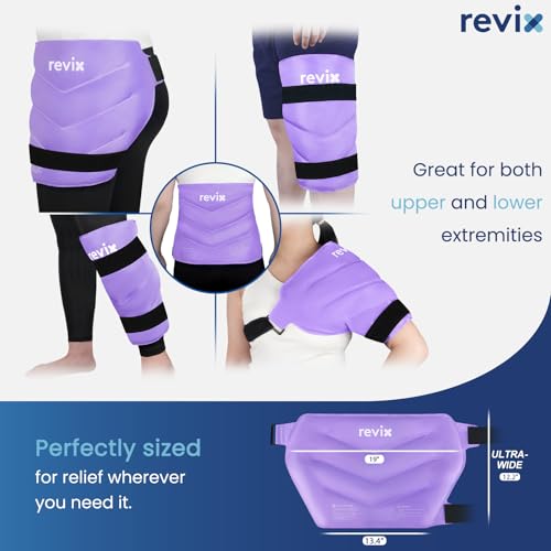 REVIX Extra Large Hip Ice Pack Wrap with Straps, Reusable Gel Pack Flexible - color: Purple