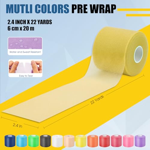 Pre Wrap Athletic Tape 4 Pack, 2.4 Inch x 22 Yards Foam Underwrap, Yellow - color: Yellow