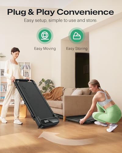 UREVO Strol 2E Pro Smart Walking Pad Treadmill with APP, 12% Incline, Compact Walking Pad with Safety Handle, Plug & Play, Desk Treadmill with LED Display, Walking & Running for Home Office - color: Black
