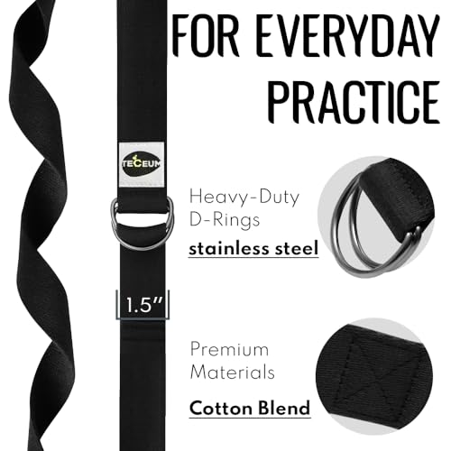 TECEUM 2 IN 1 Yoga & Mat Strap for Stretching – Cotton – 6/8/10 ft - color: Black, size: 10 ft