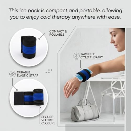 6 Pack Ice Pack Extension Straps - 35"x3" Elastic Wrap for Hot & Cold Packs - color: Black and Blue