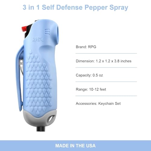 Pepper Spray, Self Defense OC Pepper Spray Keychain, 12 ft Range, 0.5 fl oz - color: Baby Blue