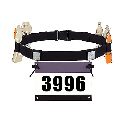 2Pcs Race Number Belt Race Bib Belts with 6 Energy Gel Loops for Marathon Triathalon Running No Safety Pins Required (Black/Blue) - color: Black&blue